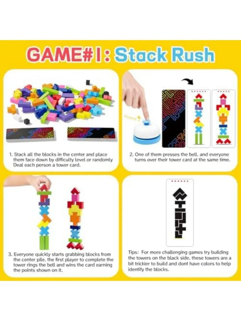 120-Piece Wooden Block Stacking Game for Kids & Adults, Fun for 1-6 Players